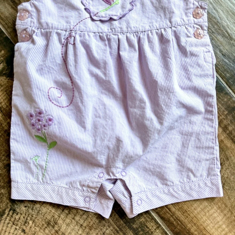 Gymboree Baby Girl 2006 Dragonfly Gingham Ruffle Overalls 2pc Set, Purple, 6-12M - Picture 9 of 13